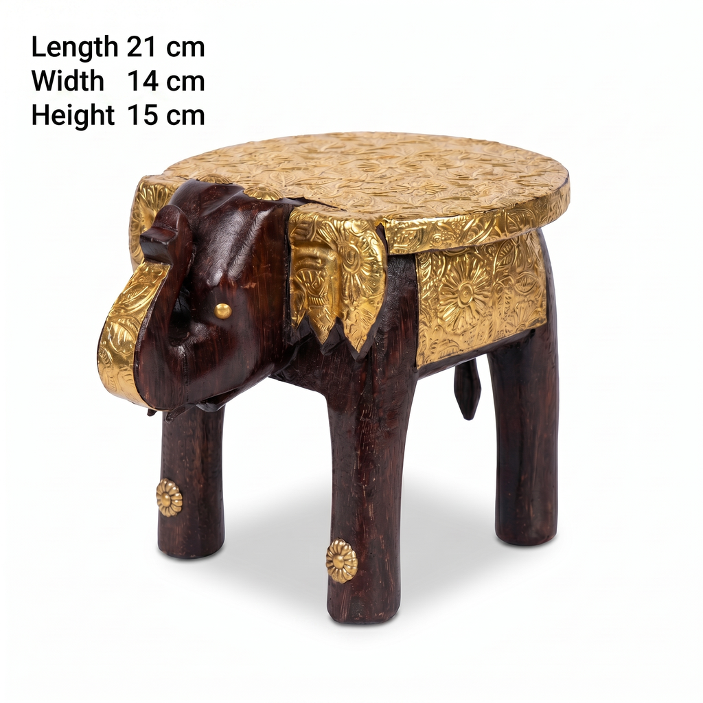 Wooden Elephant Stool | Brass Fitting | 21x14x15 cm