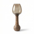 Hurricane Candle Stand | Wooden | Brown Glass 54x18x18cm