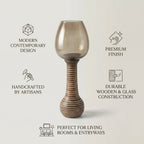 Hurricane Candle Stand | Wooden | Brown Glass 54x18x18cm