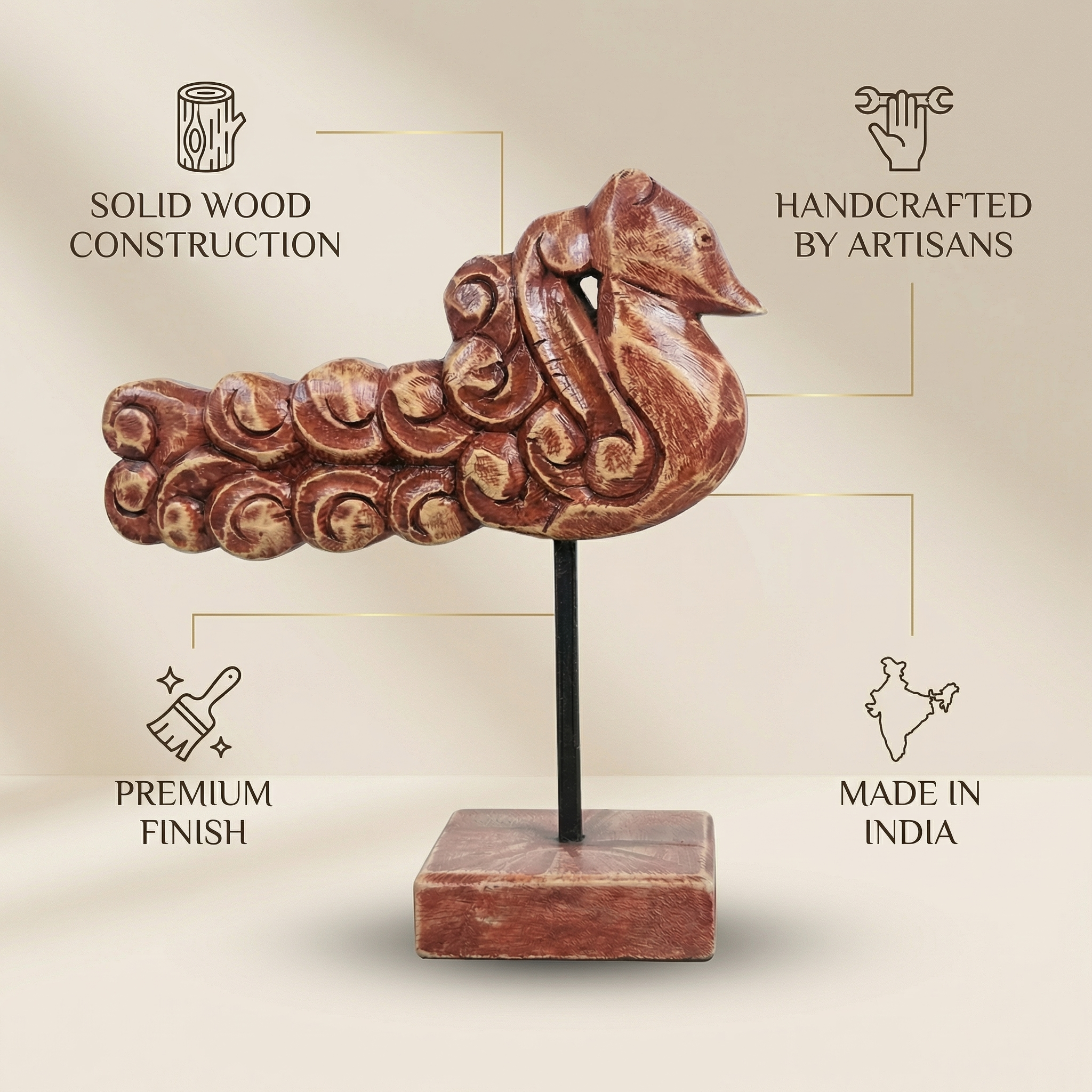 Wooden Peacock Wide | 28.5x26x9cm