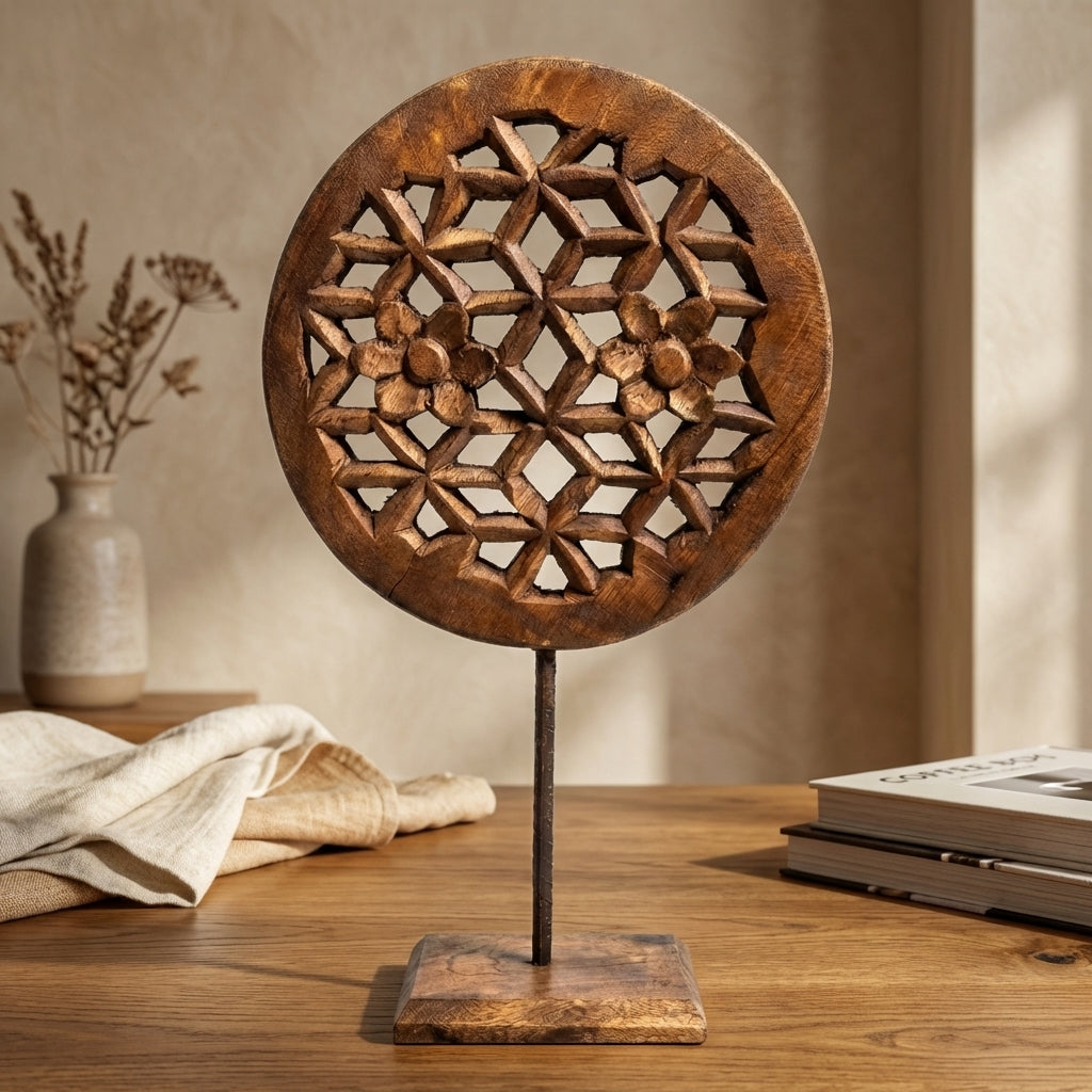 Geometric Wooden Table Decor | 38x23x2cm
