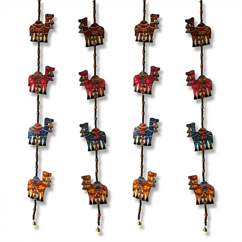 (Set of 2) Camel Toran wall hanging | Andhra Leather Puppet (46inch)