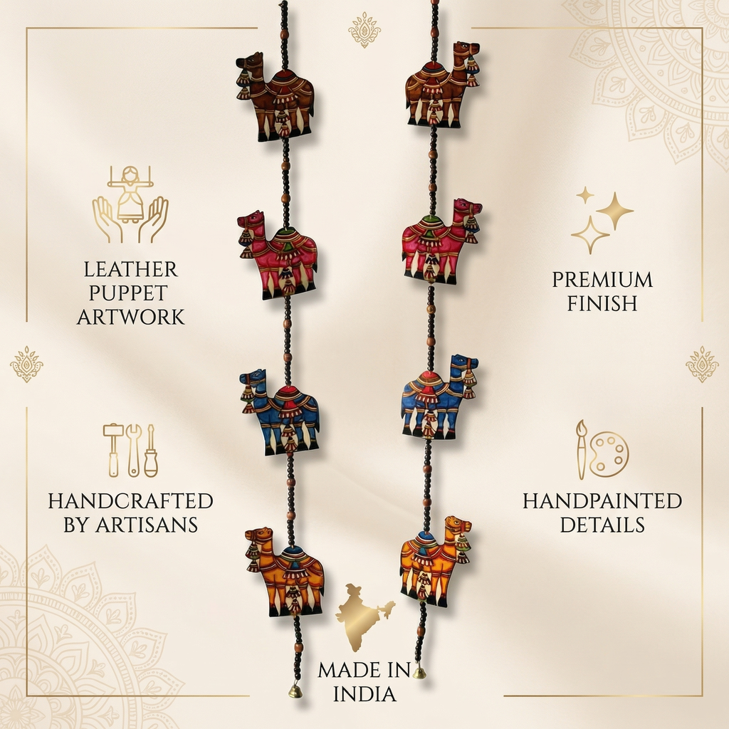 (Set of 2) Camel Toran wall hanging | Andhra Leather Puppet (46inch)