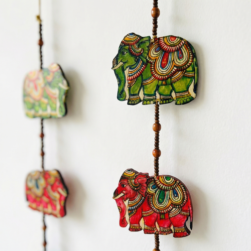 (Set of 2) Elephant Toran wall hanging | Andhra Leather Puppet (46inch)
