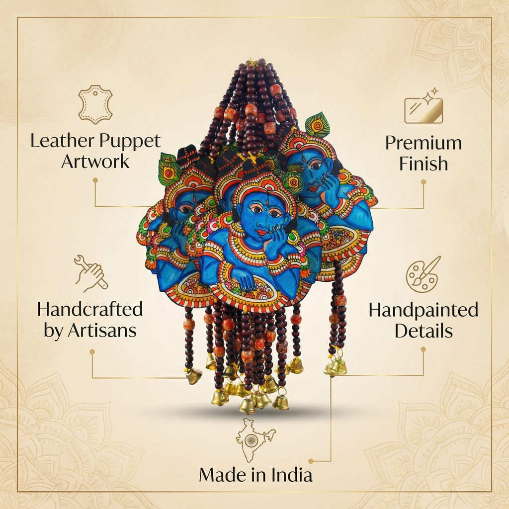 (Set of 2) Little Krishna Toran wall hanging | Andhra Leather Puppet (25inch)