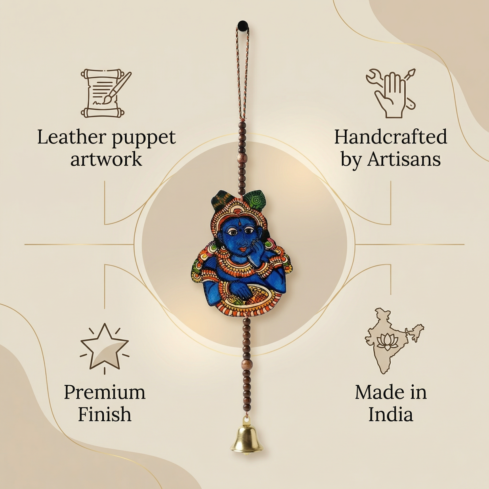 (Set of 2) Little Krishna Toran wall hanging | Andhra Leather Puppet (25inch)