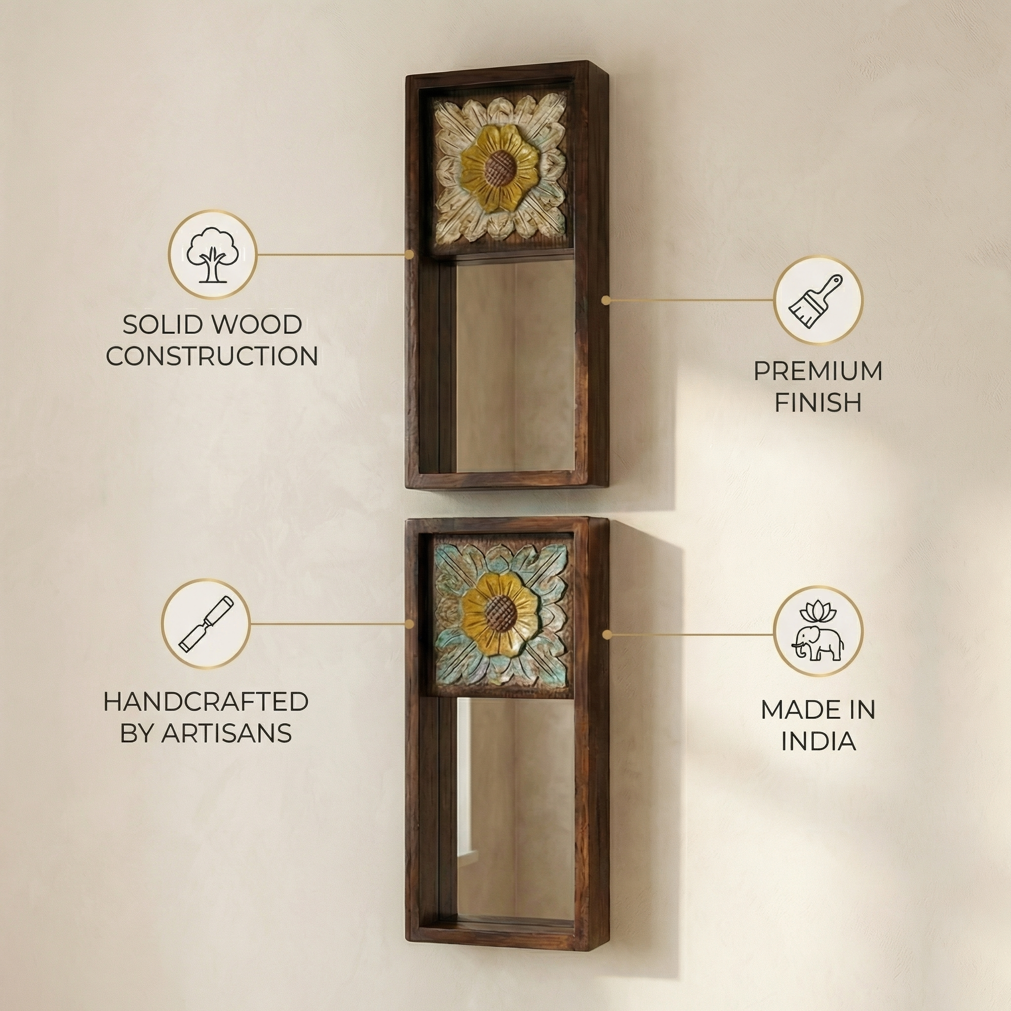(Set of 2) Wooden Mirror Candlestand | 18x8x4inch each