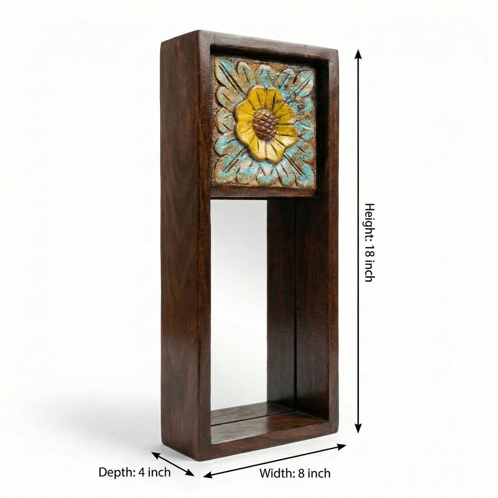 (Set of 2) Wooden Mirror Candlestand | 18x8x4inch each