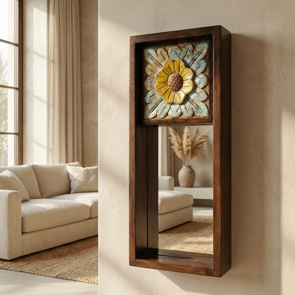 (Set of 2) Wooden Mirror Candlestand | 18x8x4inch each