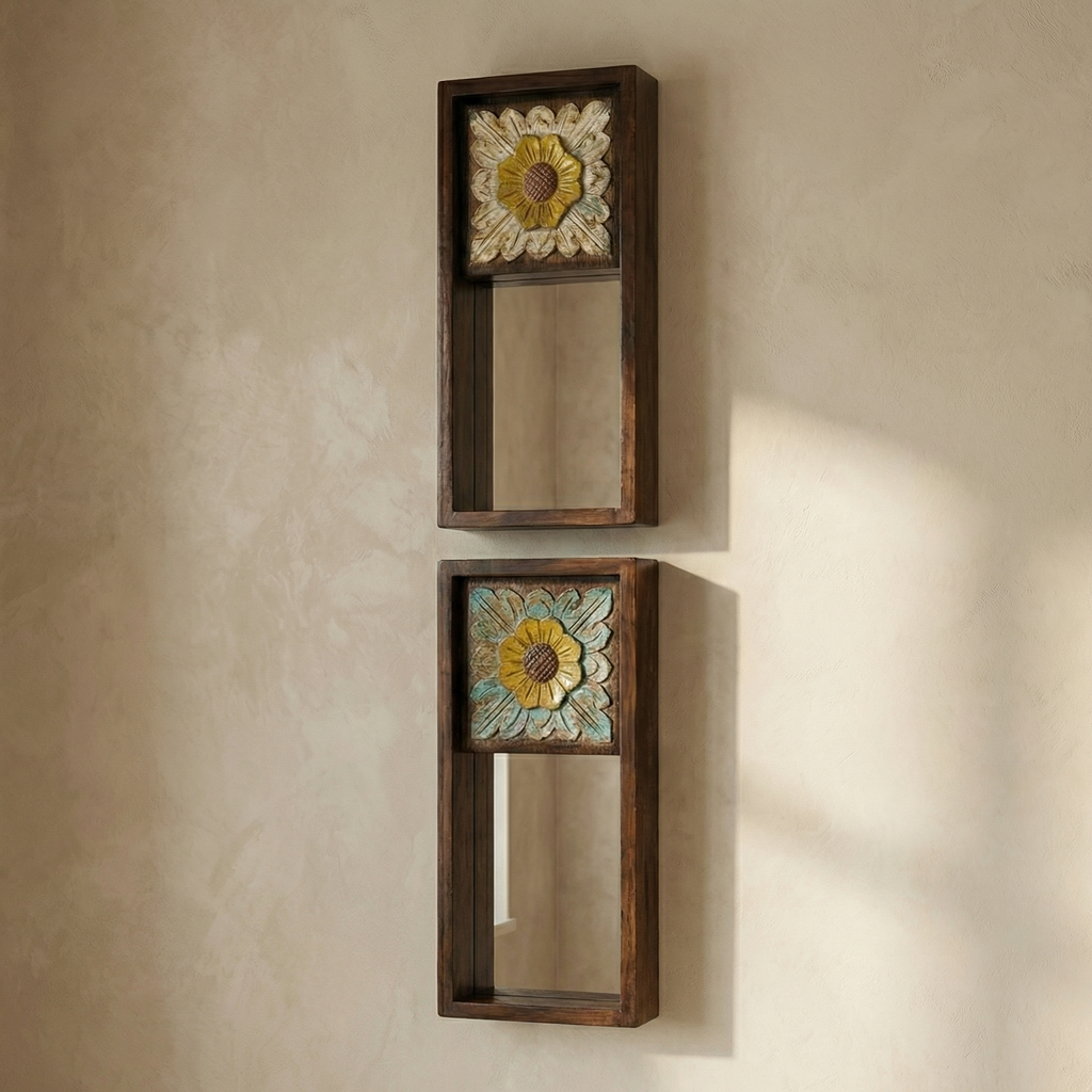 (Set of 2) Wooden Mirror Candlestand | 18x8x4inch each