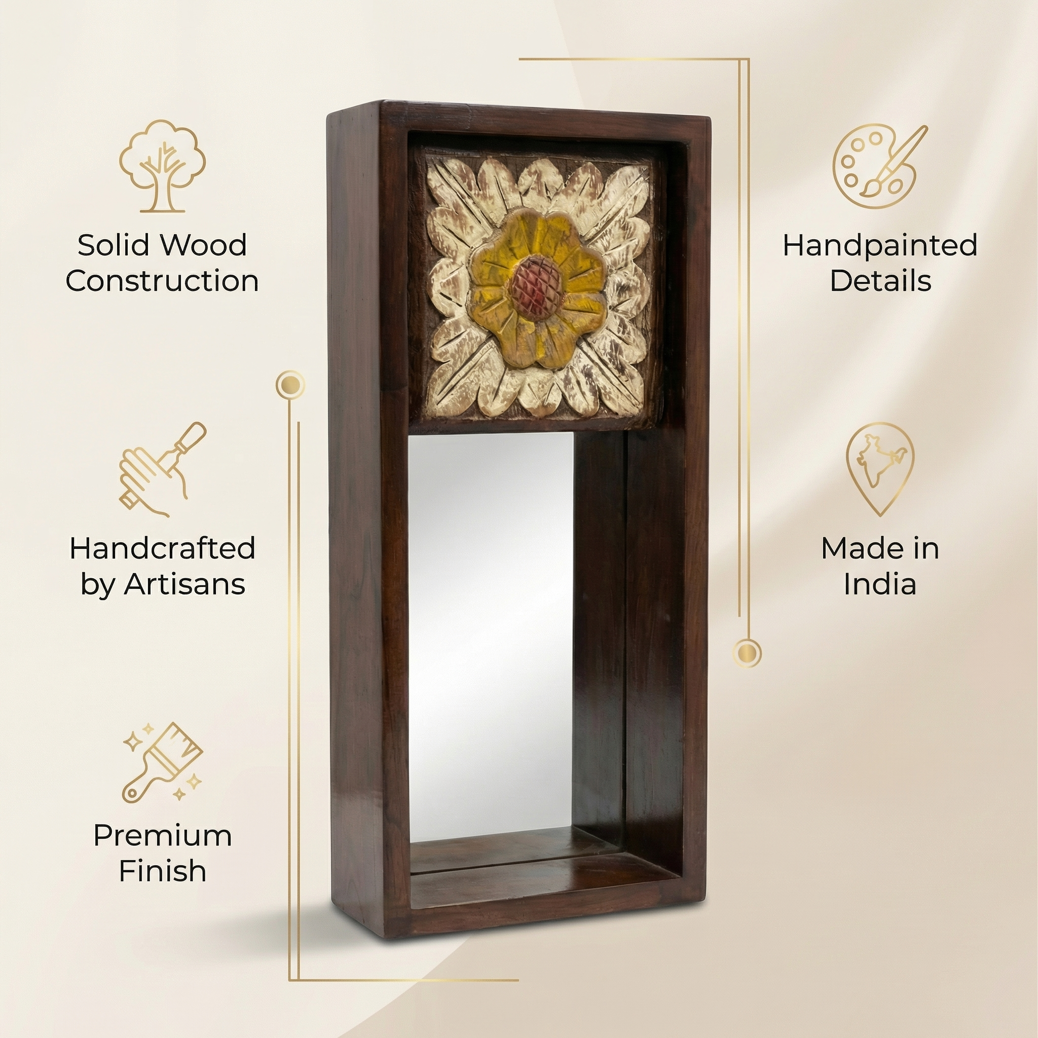 (Set of 2) Wooden Mirror Candlestand | 18x8x4inch each