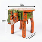 Wooden Elephant Stool Orange | 12x11x11 inch