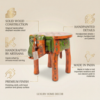 Wooden Elephant Stool Orange | 12x11x11 inch