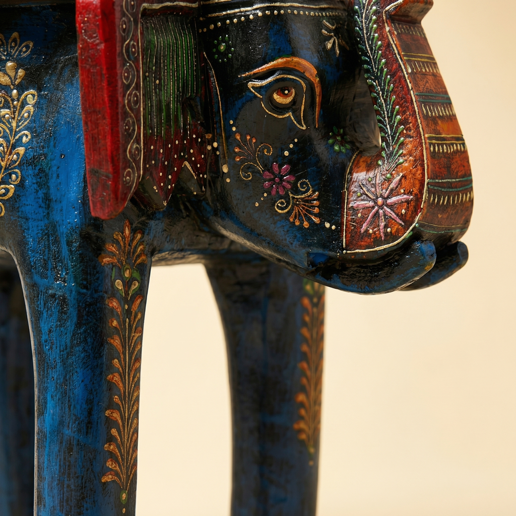 Wooden Elephant Stool Blue | 12x11x11 inch