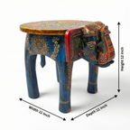 Wooden Elephant Stool Blue | 12x11x11 inch