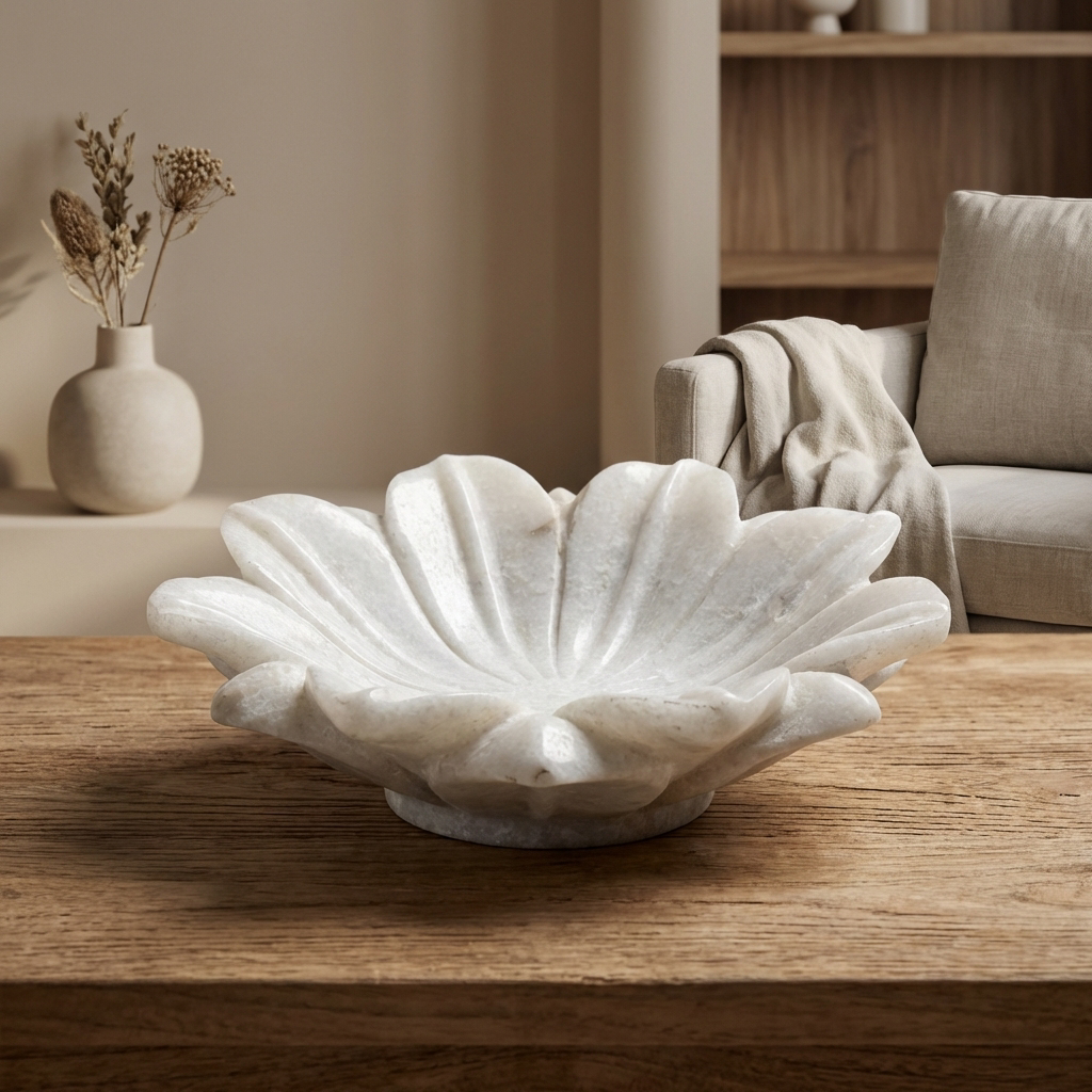 Marble Flower Bowl | 20x20x6cm