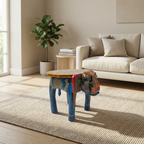 Wooden Elephant Stool Blue | 12x11x11 inch