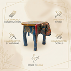 Wooden Elephant Stool Blue | 12x11x11 inch
