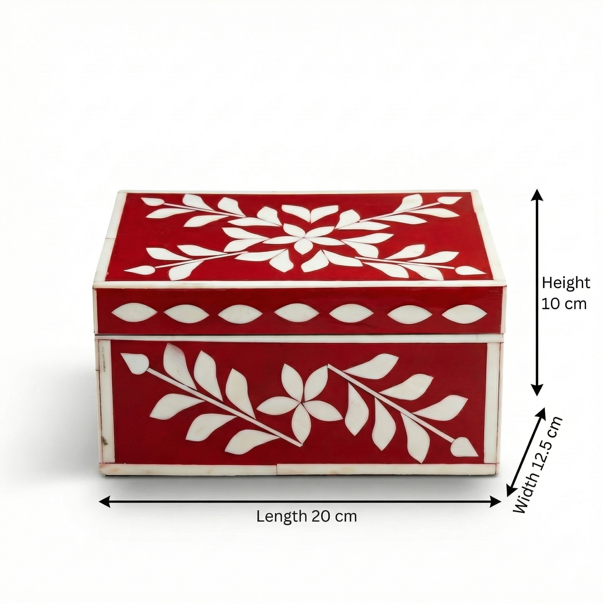 Jewellery Box Red | Bone Inlay | 20x12.5x10 cm