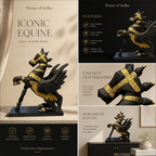Wooden Flying Horse | Black with Gold Accents | 55x46x17cm