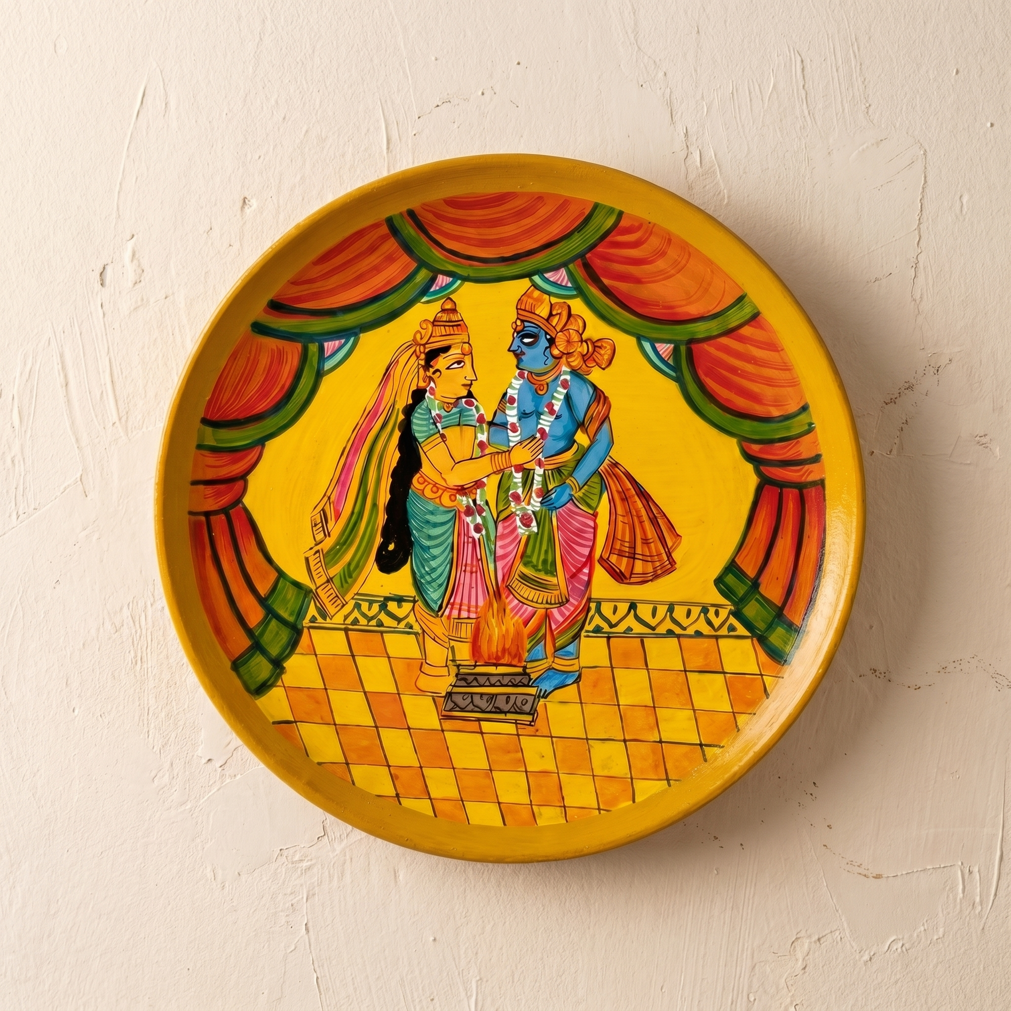 Wooden Ramayana Wall Plate | Ram & Sita Ji | 10 Inches | Handpainted