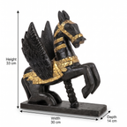 Wooden Flying Horse | Black with Gold Accents | 33x30x14cm