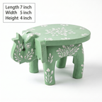 Wooden Elephant Stool | Green with White Flower Motifs | 7x5x4 inches