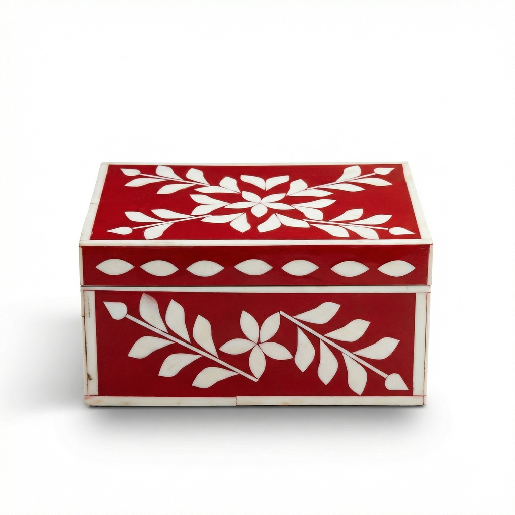 Jewellery Box Red | Bone Inlay | 20x12.5x10 cm