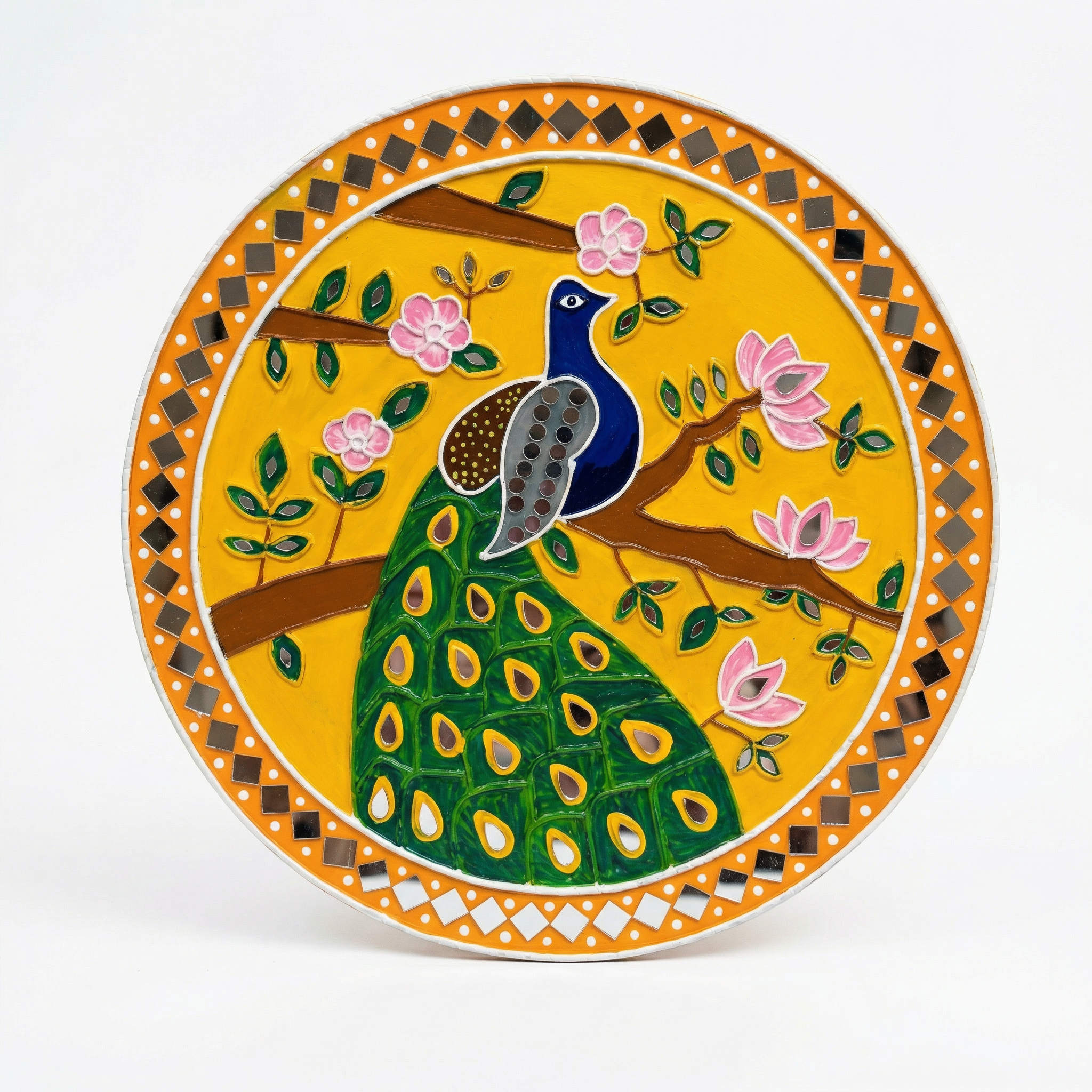 Lippan Art Wall Plate | Peacock 1 | 12x12x0.5 Inch