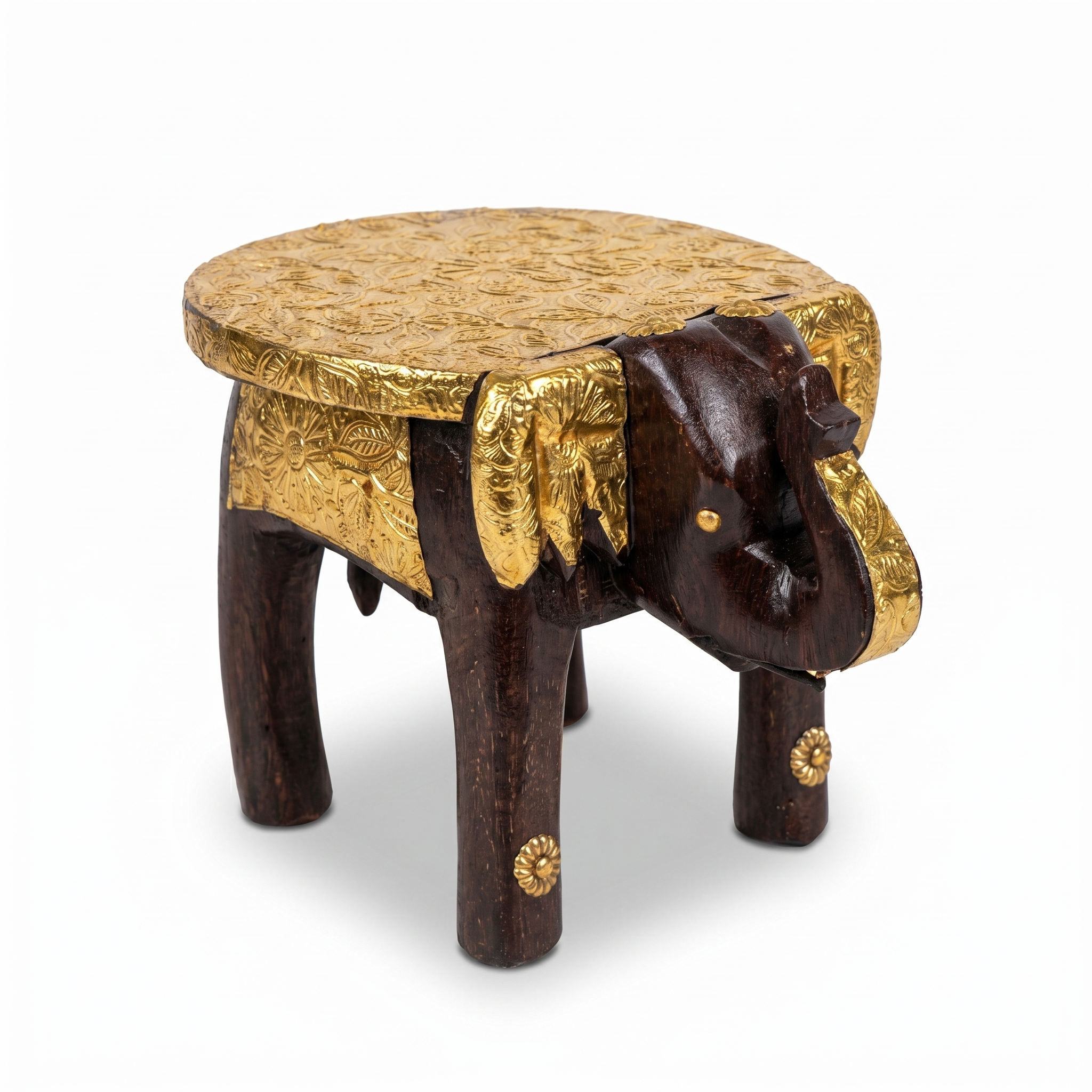 Wooden Elephant Stool | Brass Fitting | 21x14x15 cm