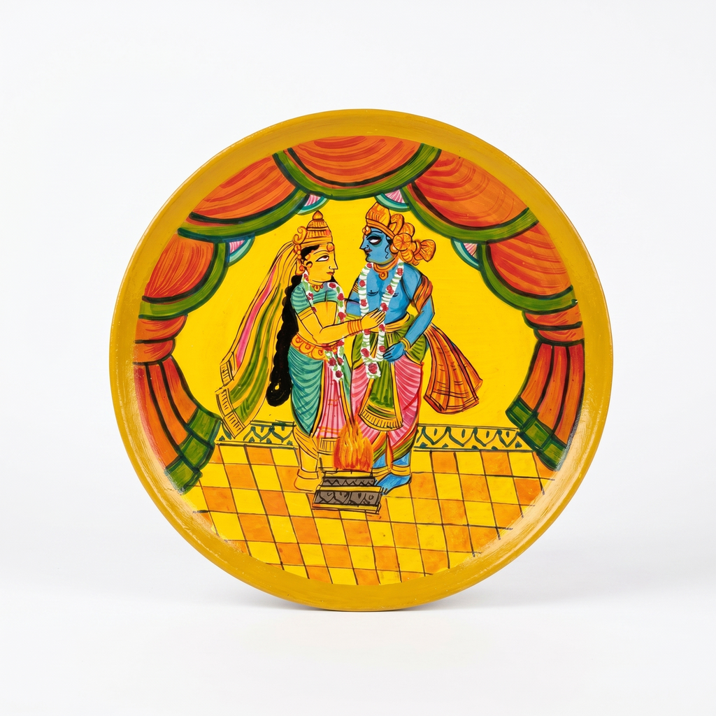 Wooden Ramayana Wall Plate | Ram & Sita Ji | 10 Inches | Handpainted