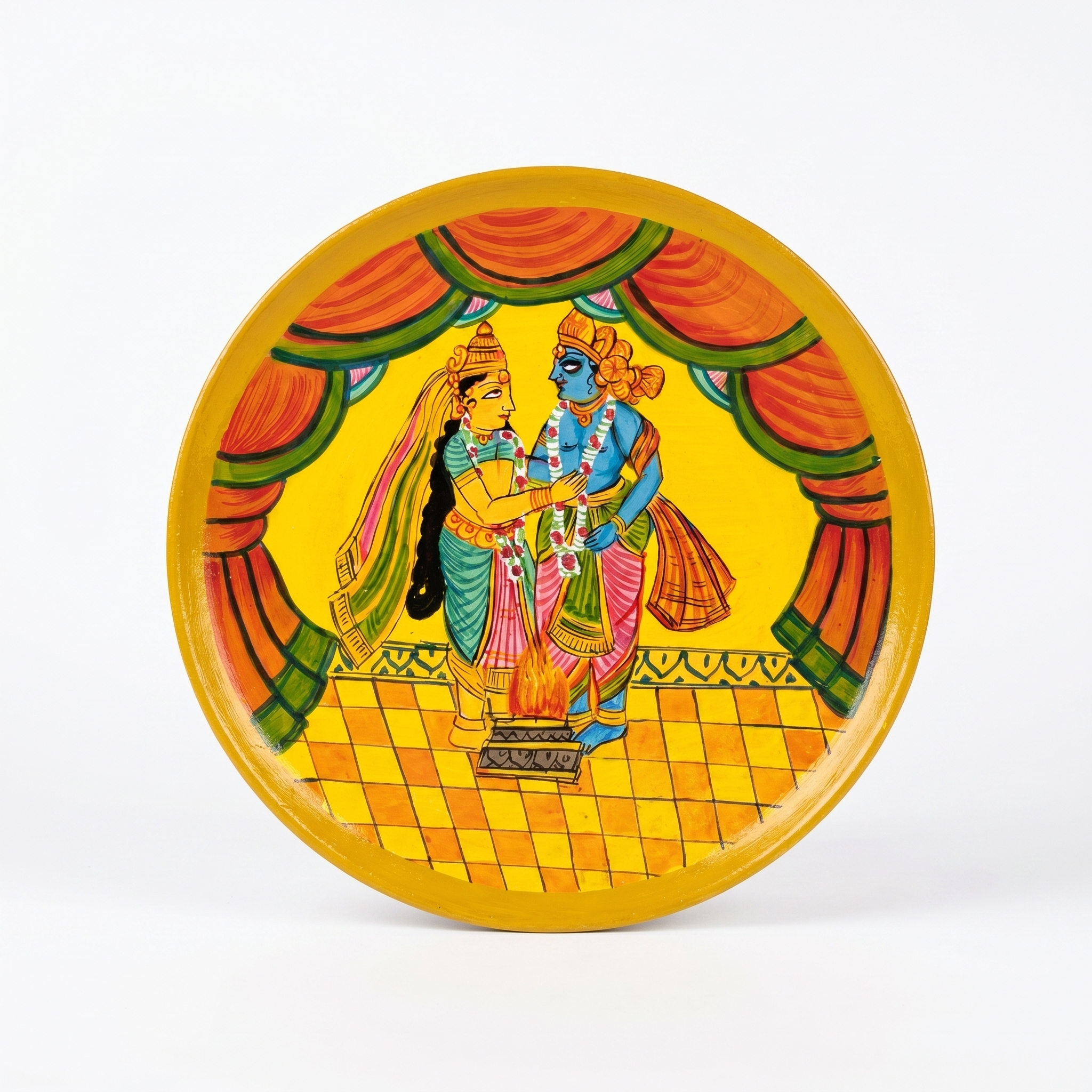 Wooden Ramayana Wall Plate | Ram & Sita Ji | 10 Inches | Handpainted