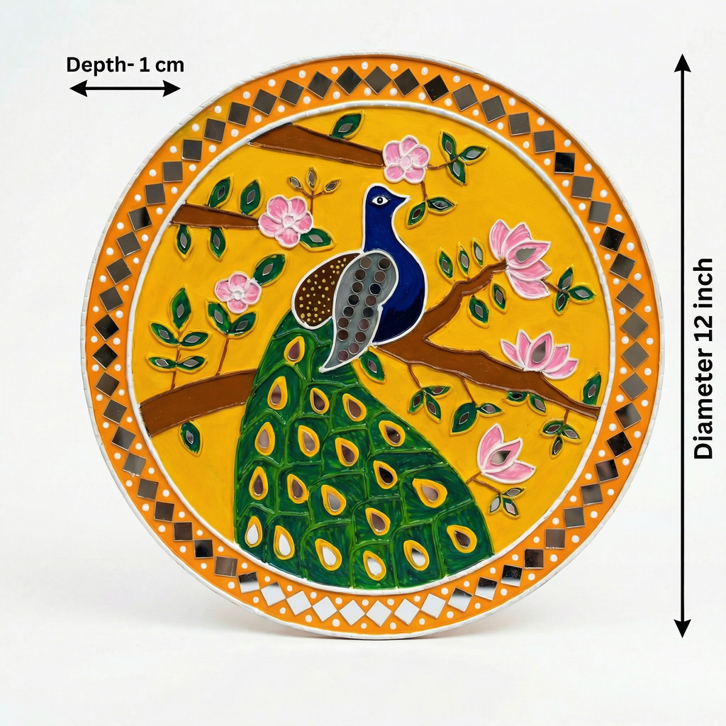 Lippan Art Wall Plate | Peacock 1 | 12x12x0.5 Inch