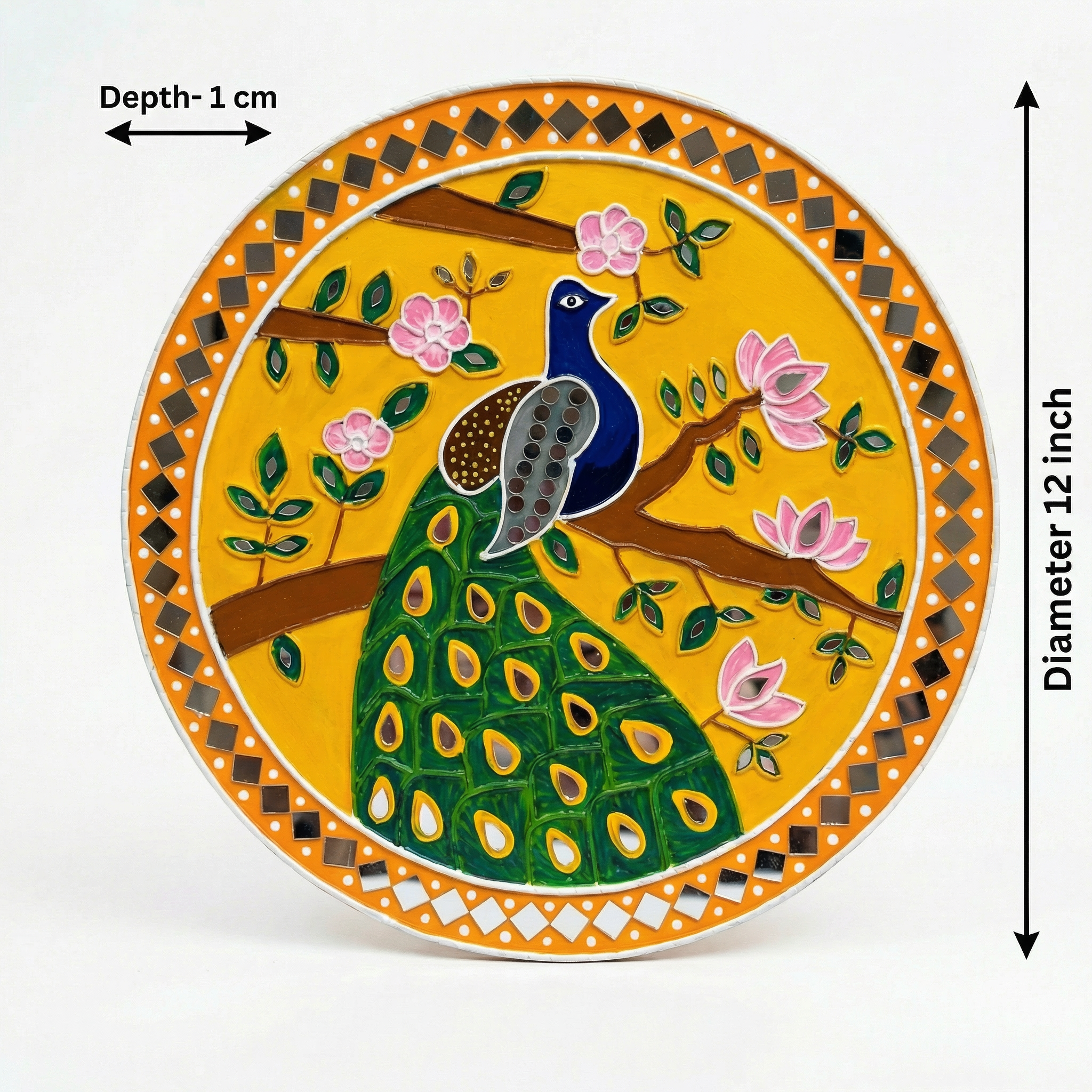 Lippan Art Wall Plate | Peacock 1 | 12x12x0.5 Inch