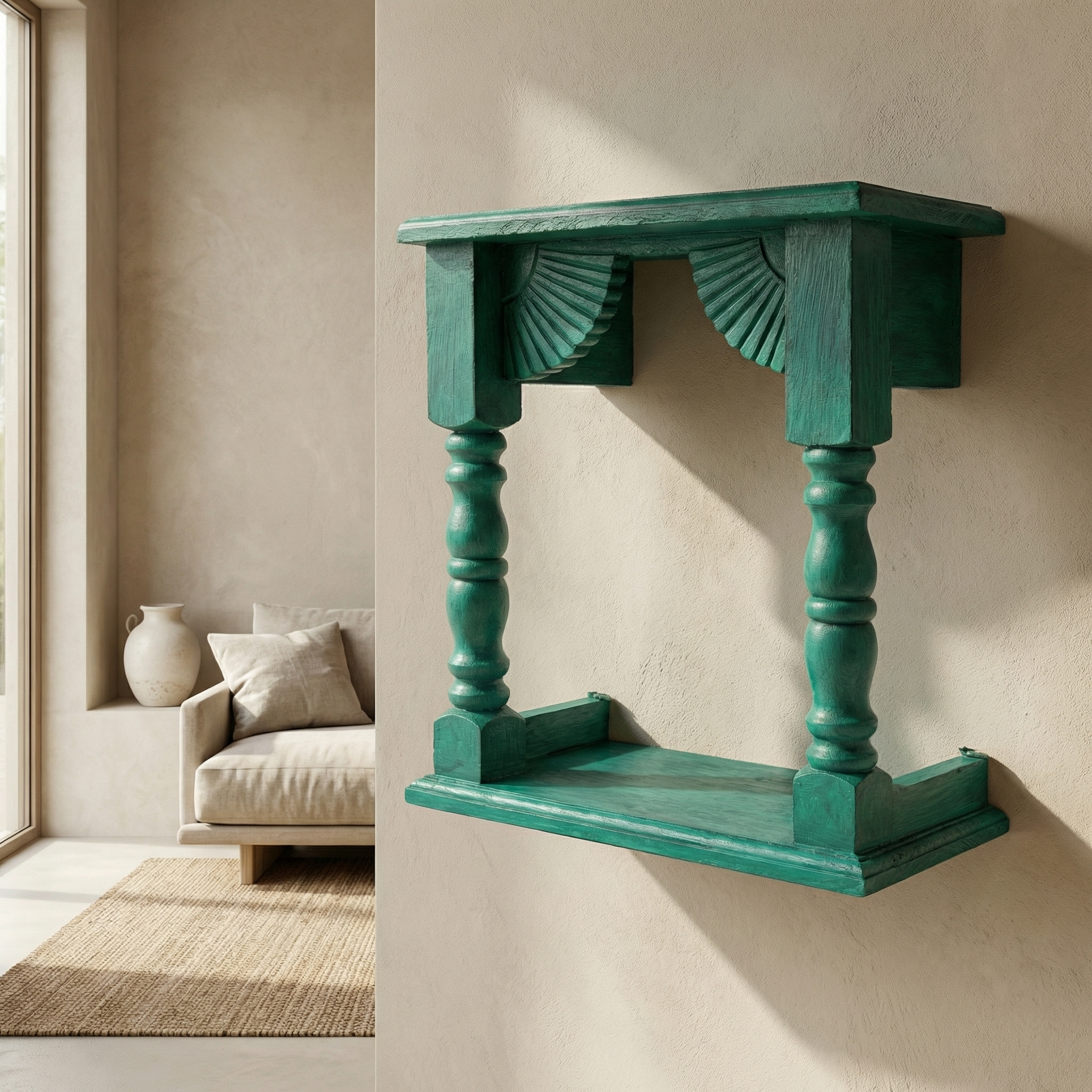 Temple Wall Shelf | Green | 33x30x15cm