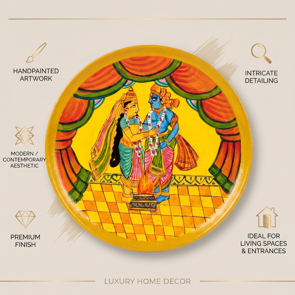 Wooden Ramayana Wall Plate | Ram & Sita Ji | 10 Inches | Handpainted