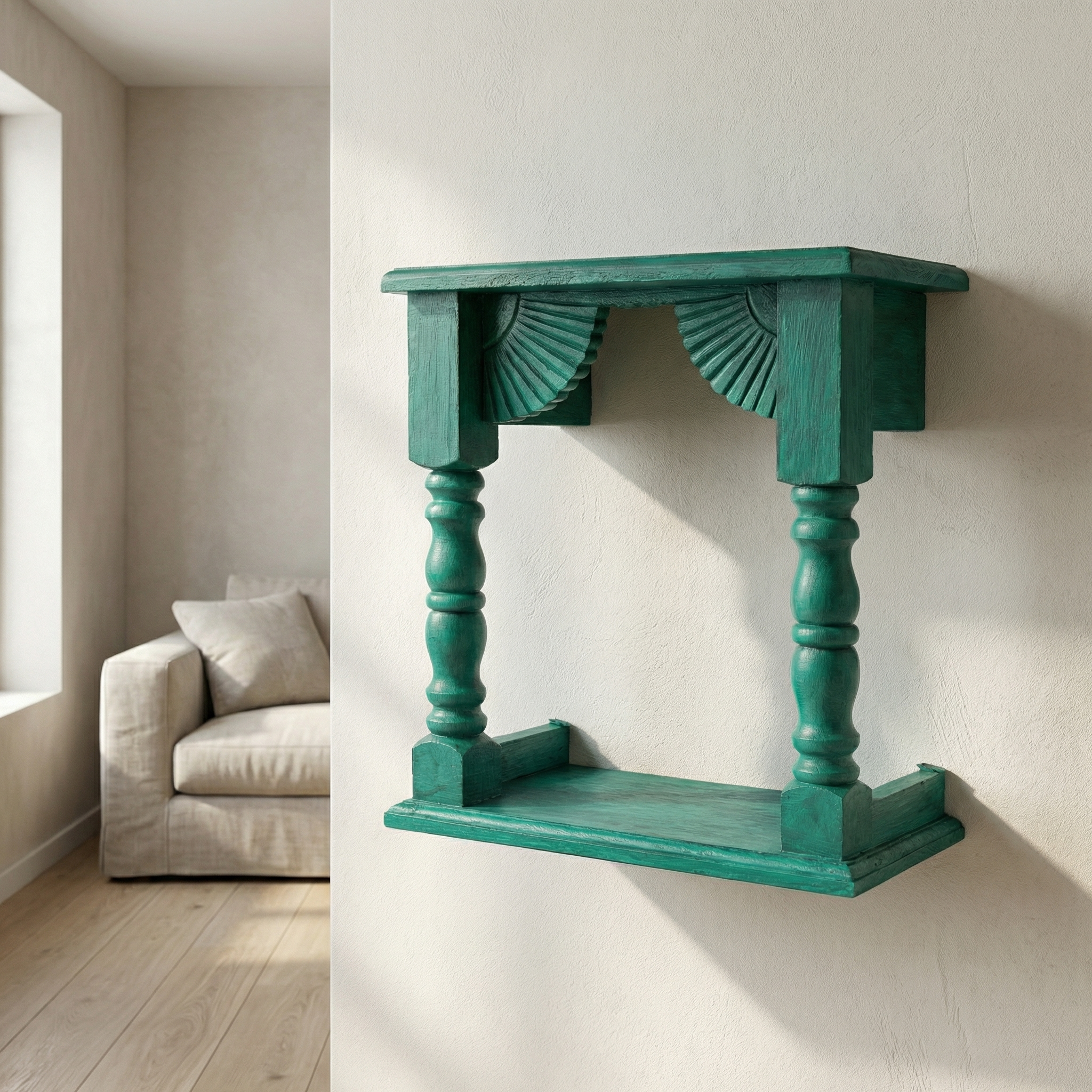 Temple Wall Shelf | Green | 33x30x15cm