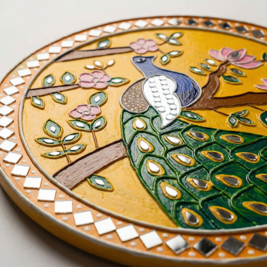 Lippan Art Wall Plate | Peacock 1 | 12x12x0.5 Inch