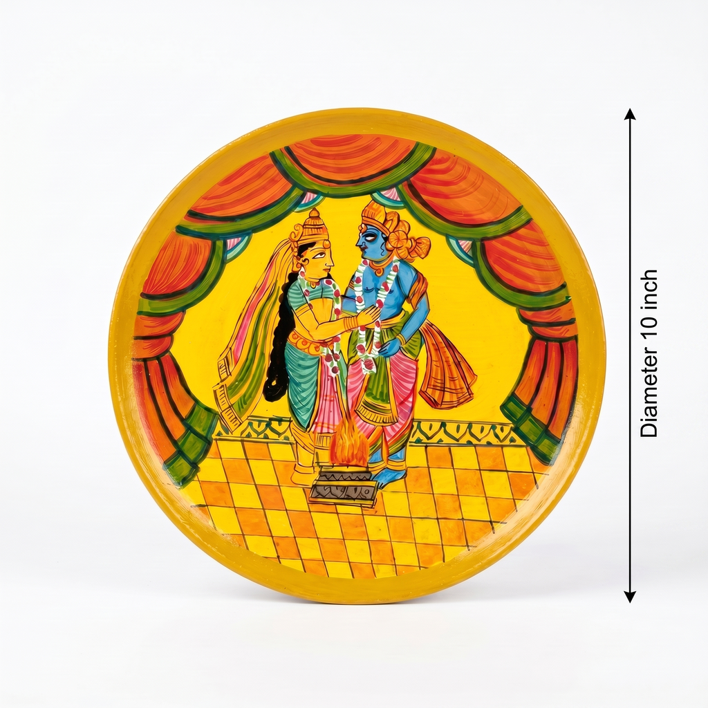 Wooden Ramayana Wall Plate | Ram & Sita Ji | 10 Inches | Handpainted