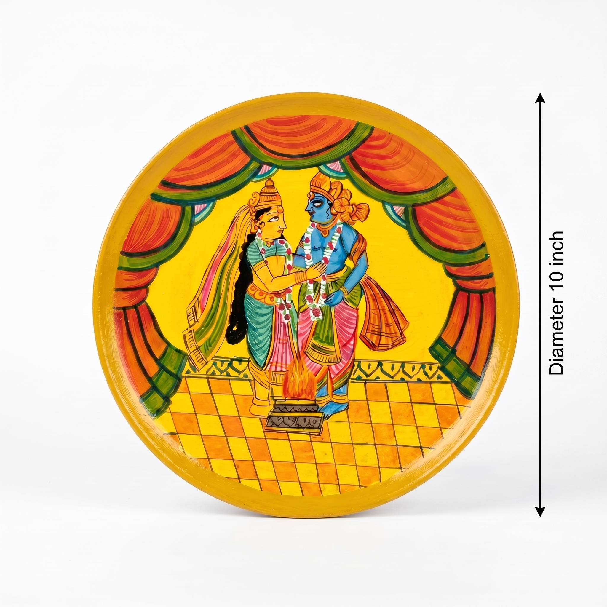Wooden Ramayana Wall Plate | Ram & Sita Ji | 10 Inches | Handpainted