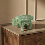 Wooden Elephant Stool | Green with White Flower Motifs | 7x5x4 inches