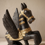 Wooden Flying Horse | Black with Gold Accents | 33x30x14cm