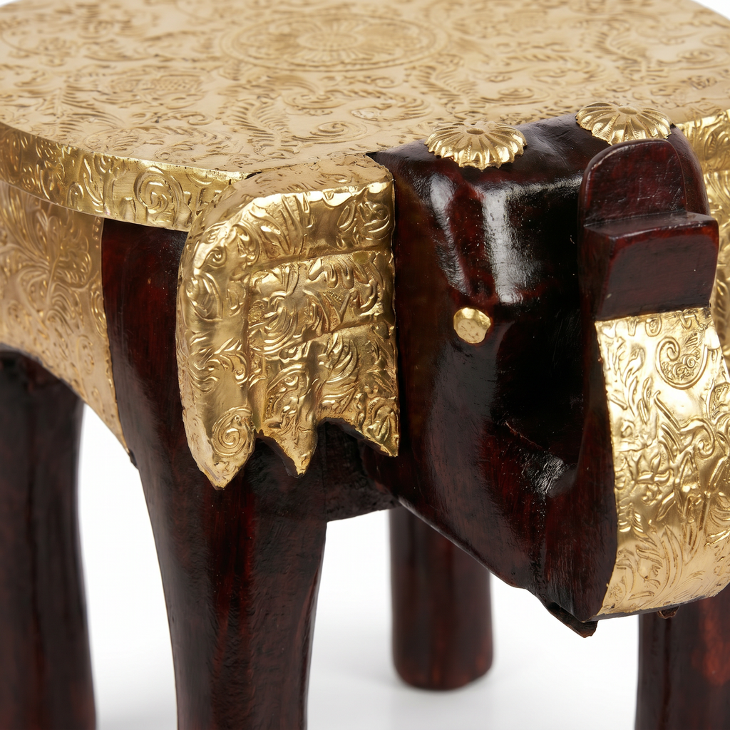 Wooden Elephant Stool | Brass Fitting | 21x14x15 cm