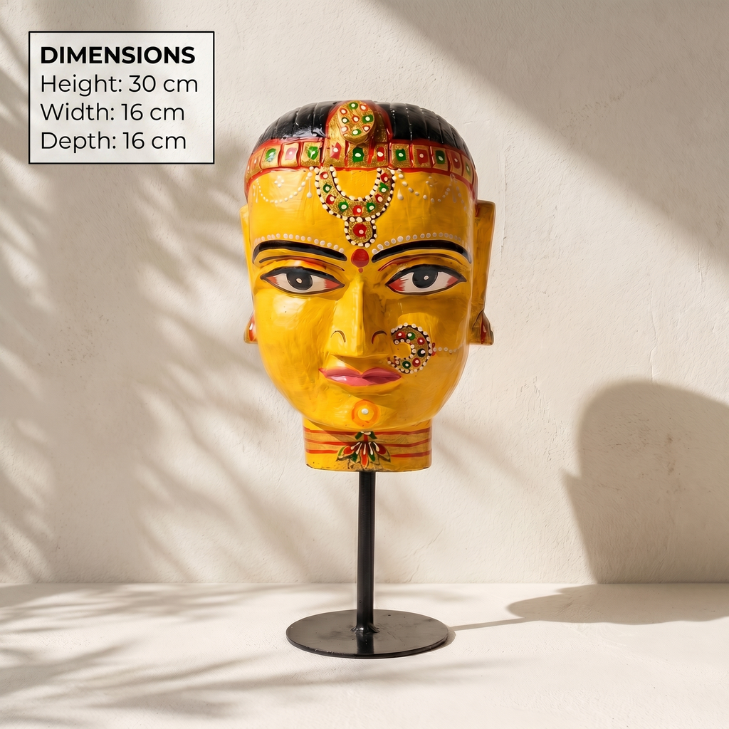 Gauri Head on Iron Stand | Yellow | 30x16x16cm