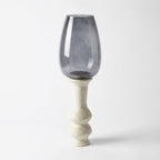 Hurricane Candle Stand | Wooden | Blue Glass 66x20x20cm