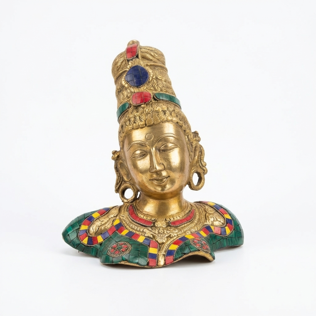 Brass Ma Parvati Idol | 12.6x9.1x7.3 Inches | Stone-Studded | 5.4 Kg Approx