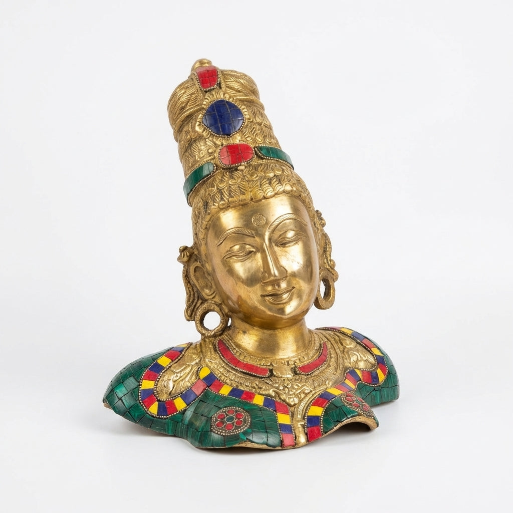 Brass Ma Parvati Idol | 12.6x9.1x7.3 Inches | Stone-Studded | 5.4 Kg Approx
