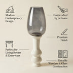 Hurricane Candle Stand | Wooden | Blue Glass 66x20x20cm