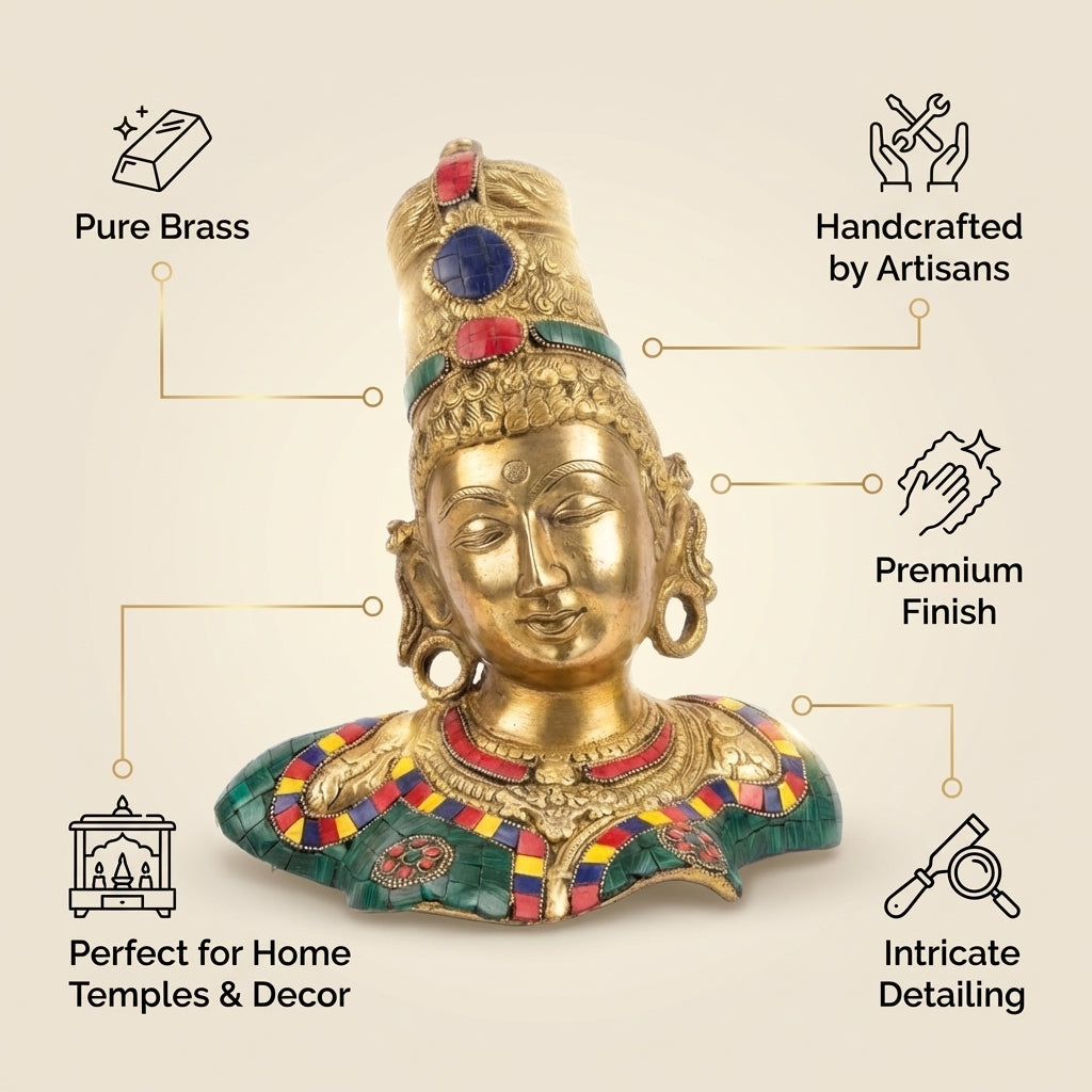 Brass Ma Parvati Idol | 12.6x9.1x7.3 Inches | Stone-Studded | 5.4 Kg Approx