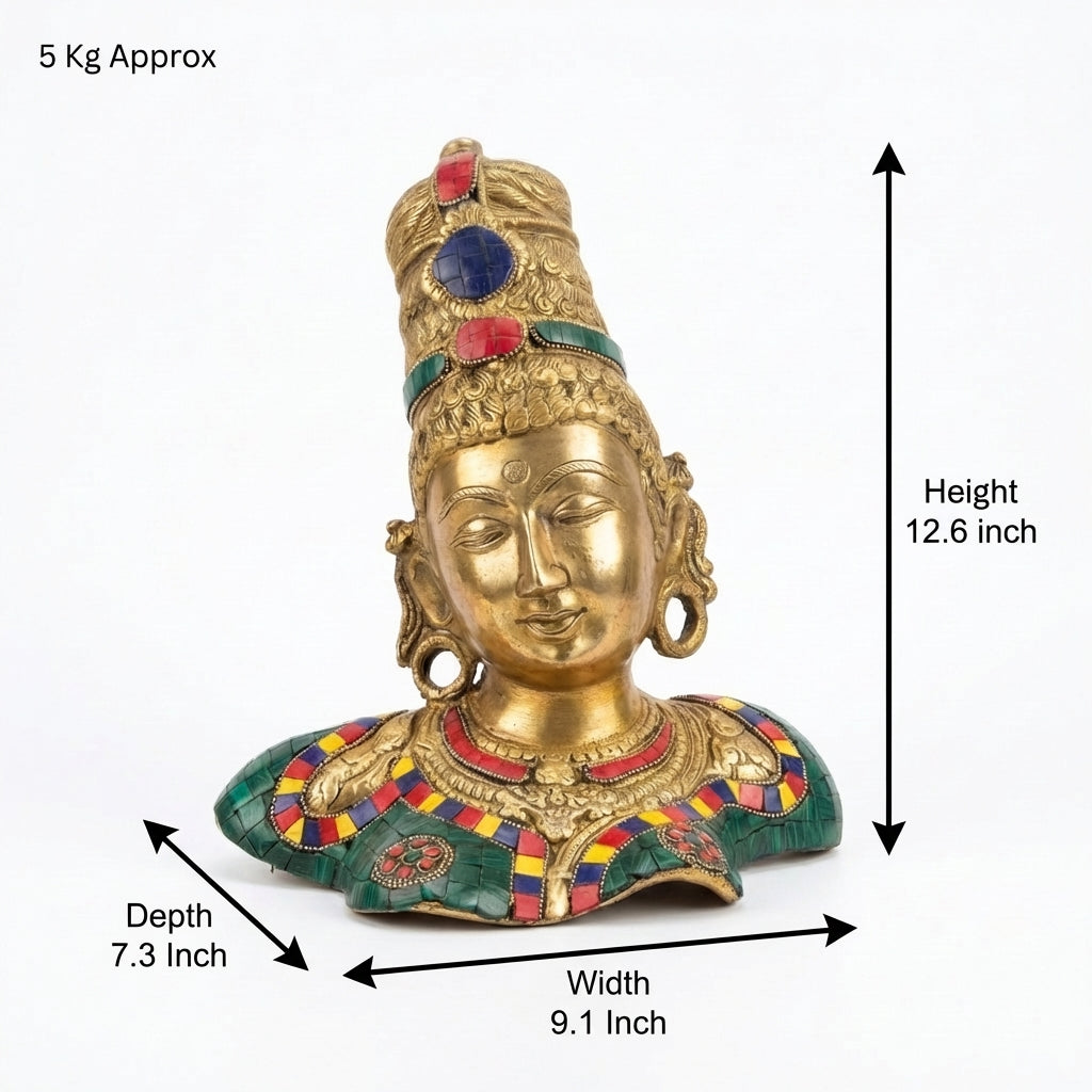 Brass Ma Parvati Idol | 12.6x9.1x7.3 Inches | Stone-Studded | 5.4 Kg Approx